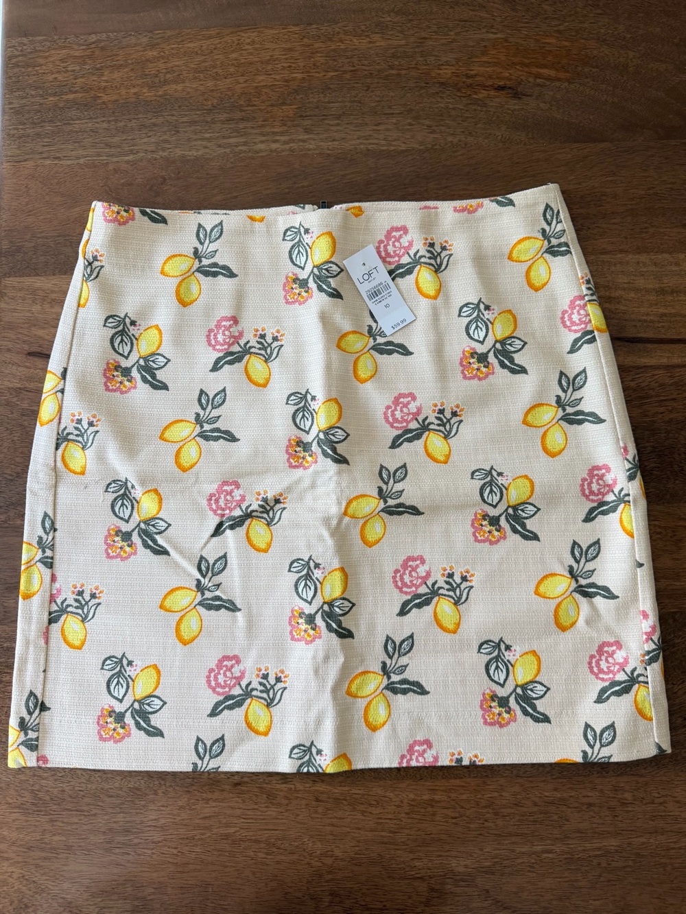 LOFT Cream Mini Skirt with Yellow Lemon & Pink Floral Print